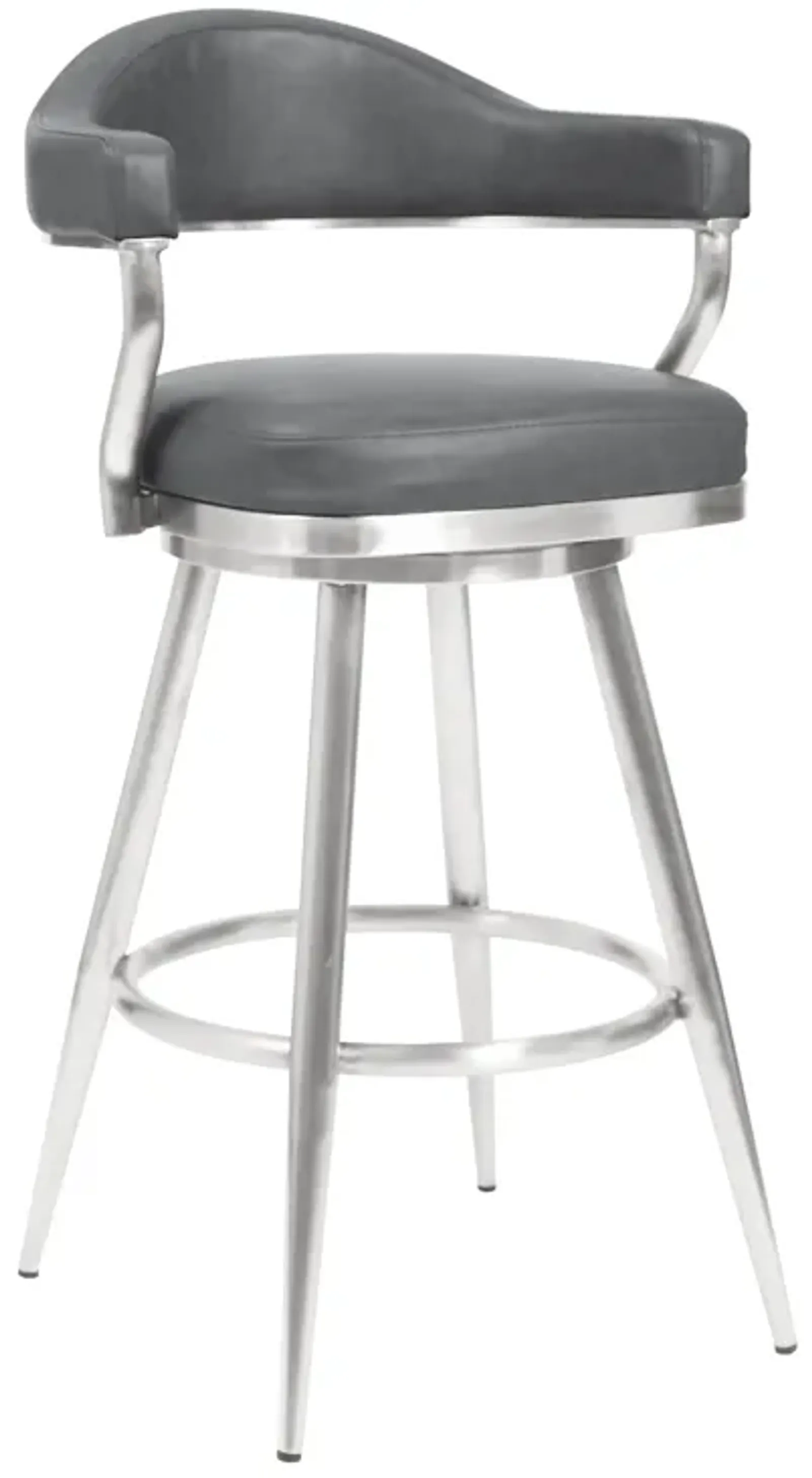 Justin 30" Bar Height Swivel Vintage Grey Faux Leather Bar Stool with Brushed Stainless Steel Legs