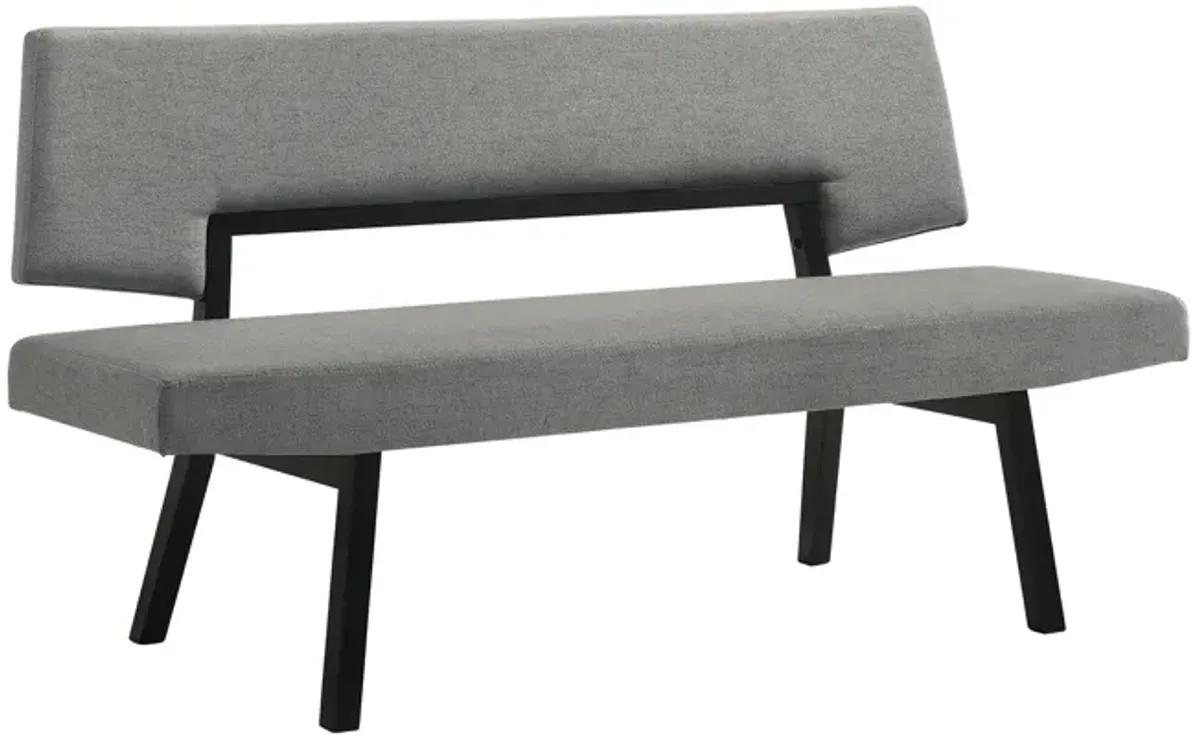 Channell 5 Piece Black Wood Dining Table Set with Benches in Charcoal Fabric
