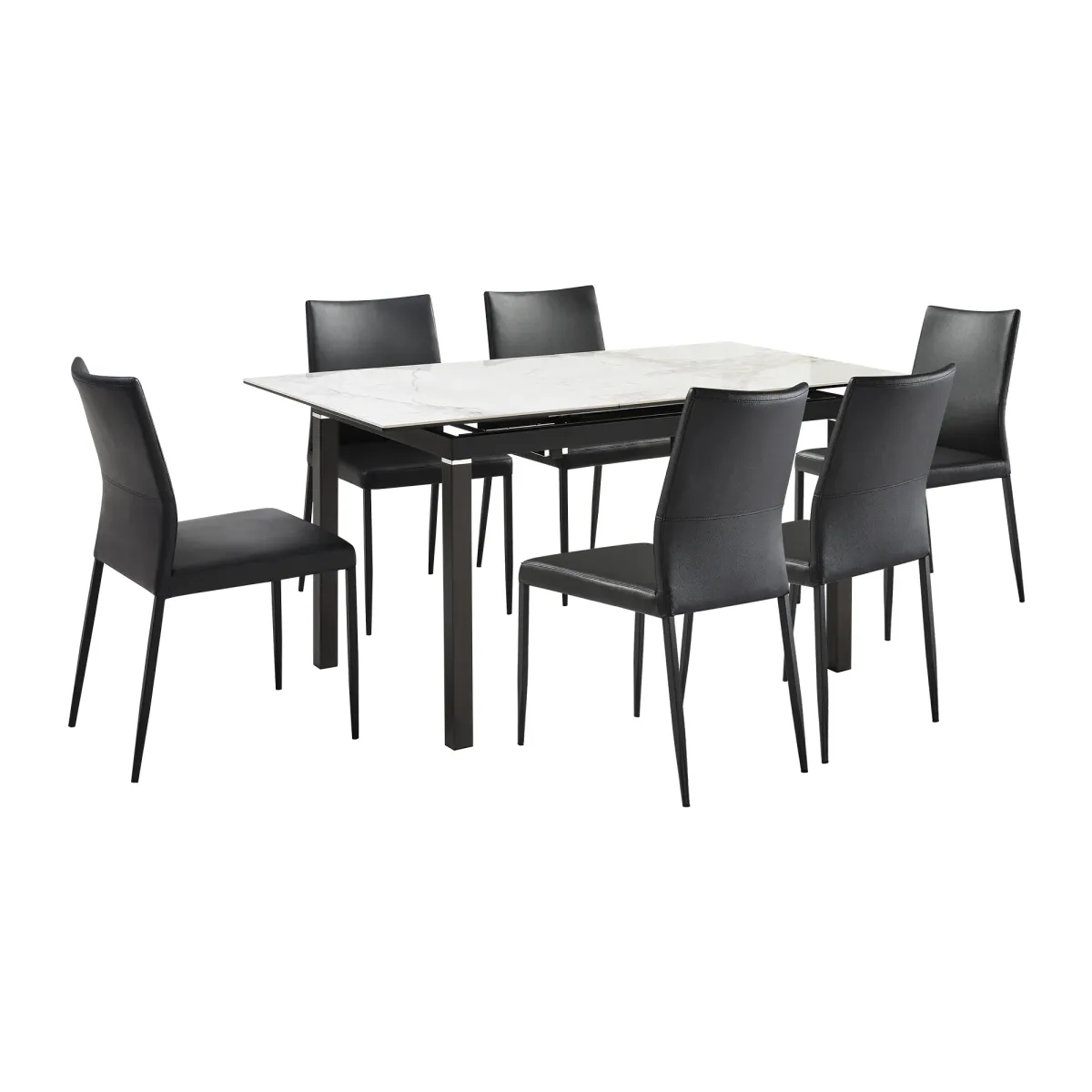 Giana Kash 7 Piece Extendable Dining Set with Black Faux Leather Chairs