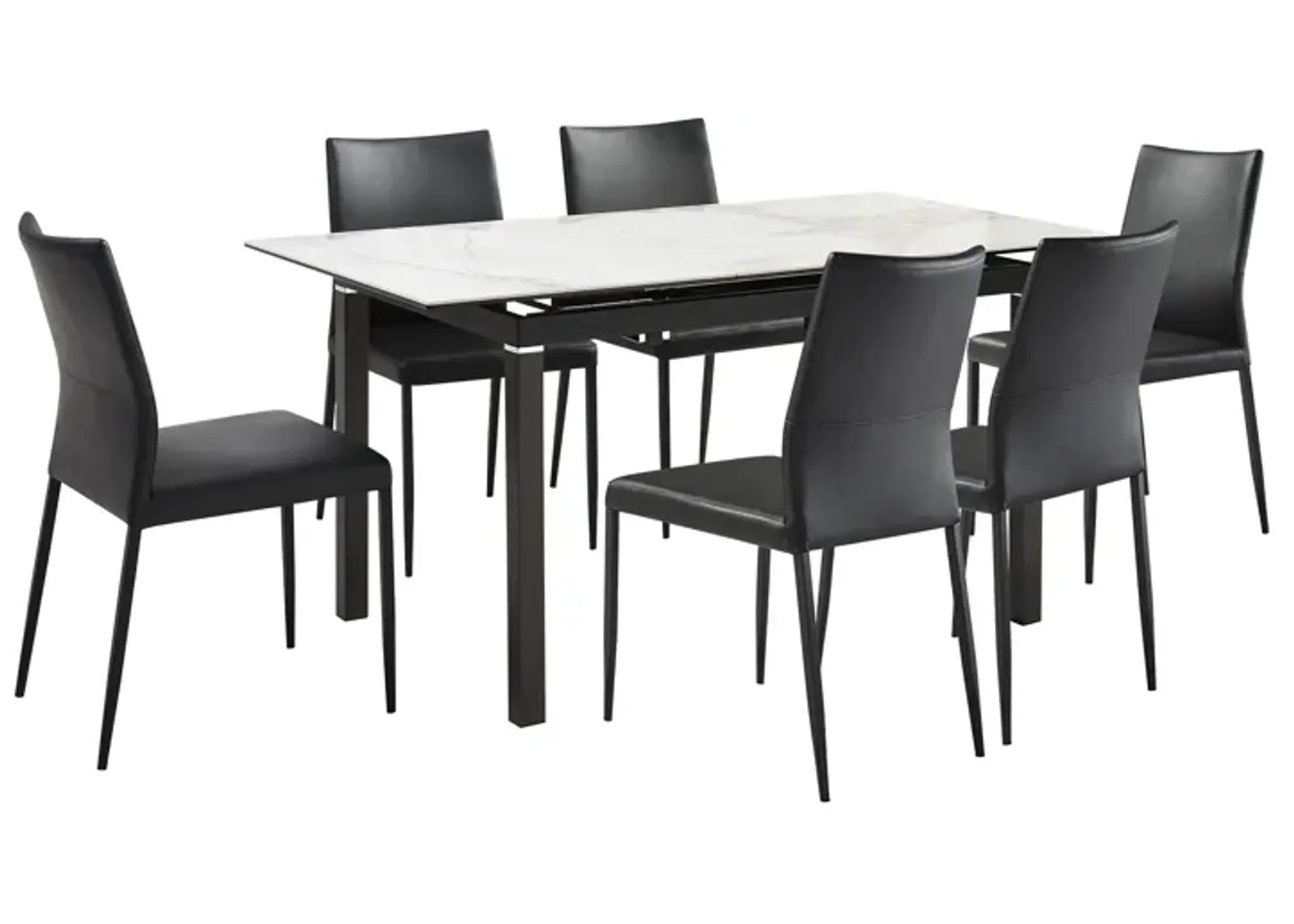 Giana Kash 7 Piece Extendable Dining Set with Black Faux Leather Chairs