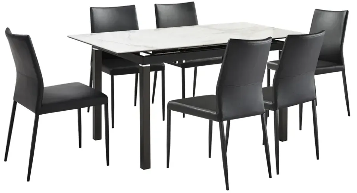 Giana Kash 7 Piece Extendable Dining Set with Black Faux Leather Chairs