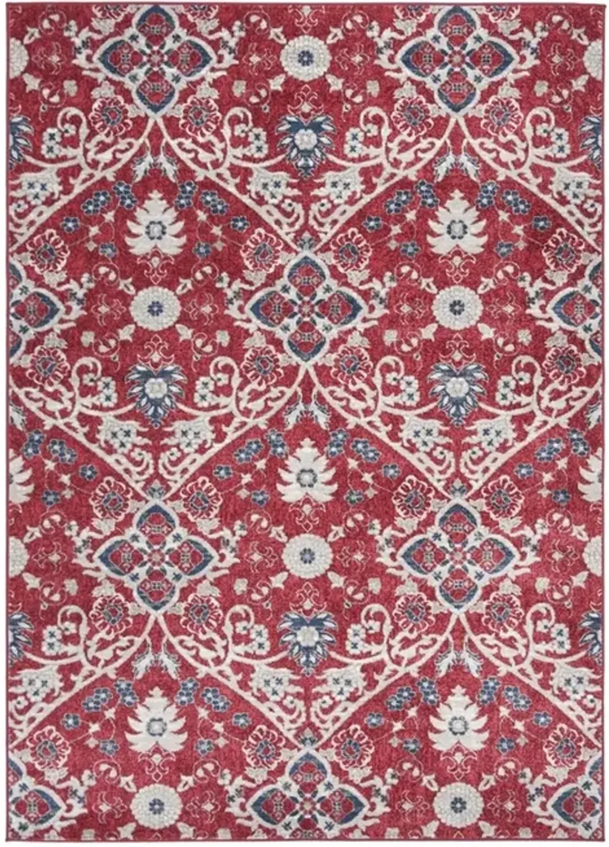 Brentwood 894 Red / Ivory 5'-3" X 7'-6" Medium Rectangle Powerloomed Rug