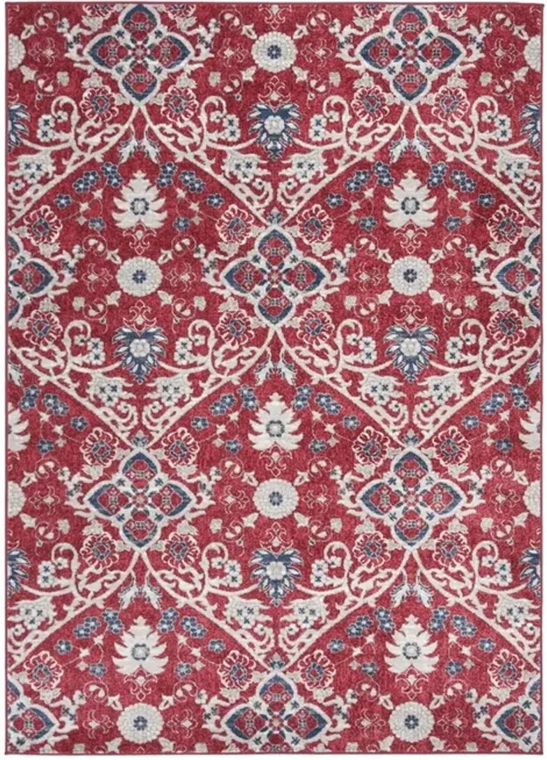 Brentwood 894 Red / Ivory 5'-3" X 7'-6" Medium Rectangle Powerloomed Rug