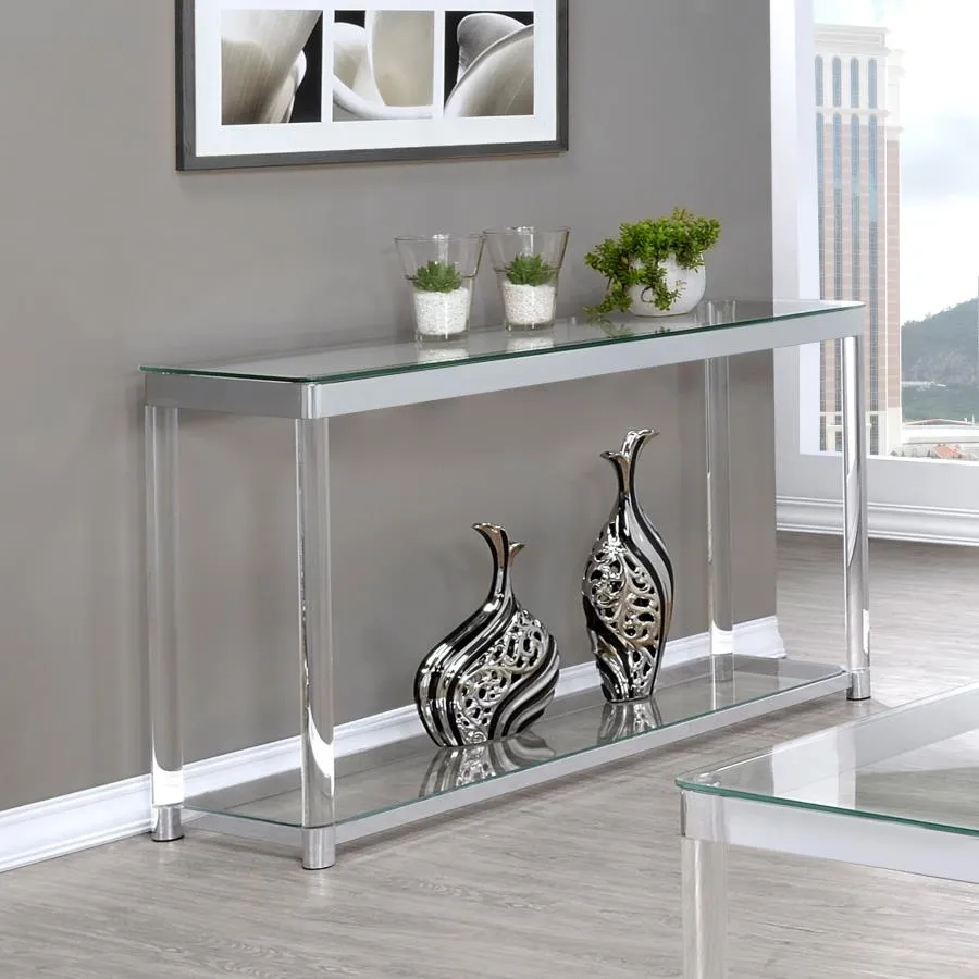 Anne Sofa Table with Lower Shelf Chrome and Clear