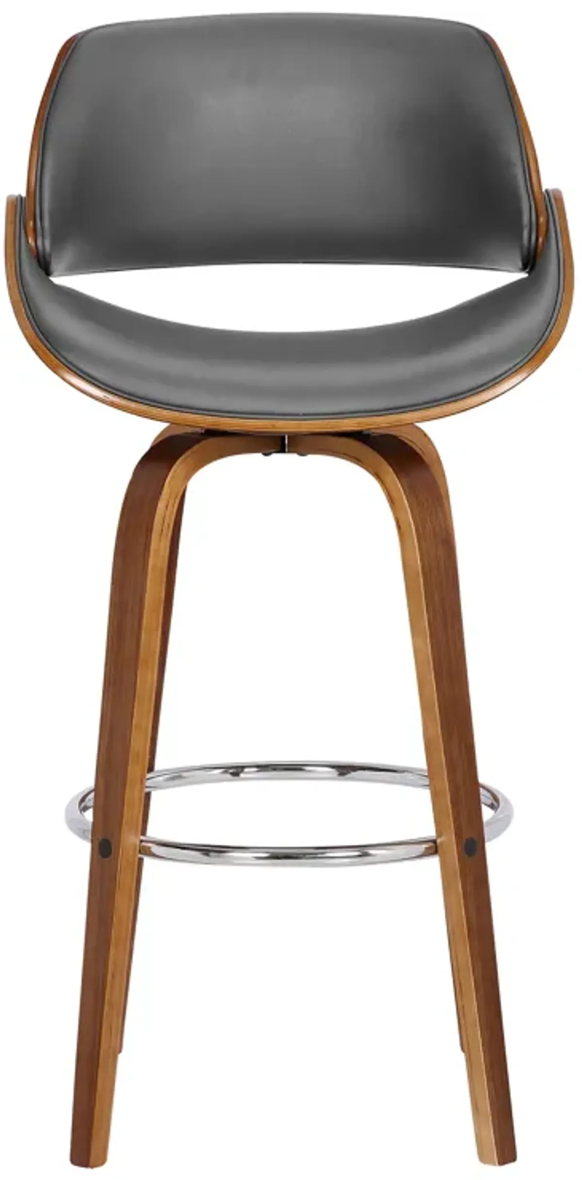 Mona 26" Counter Height Swivel Grey Faux Leather and Walnut Wood Bar Stool