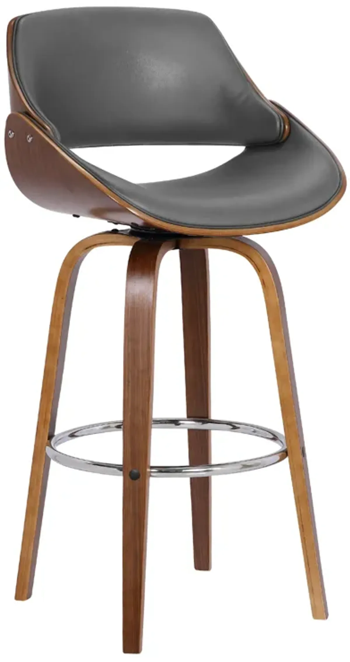 Mona 26" Counter Height Swivel Grey Faux Leather and Walnut Wood Bar Stool