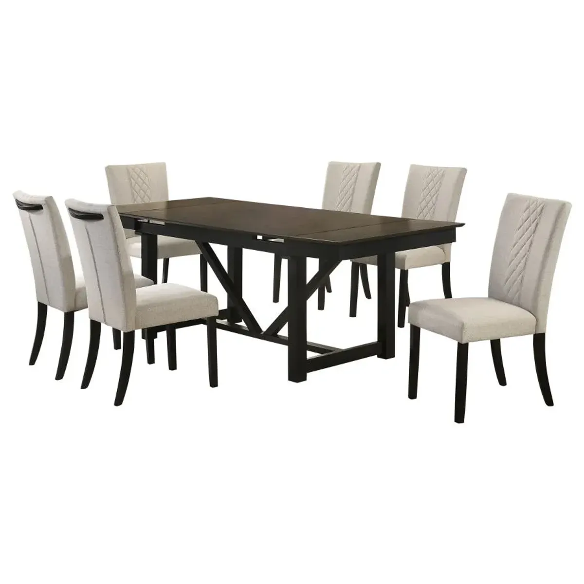 Malia 7-piece Rectangular Dining Table Set with Refractory Extension Leaf Beige and Black