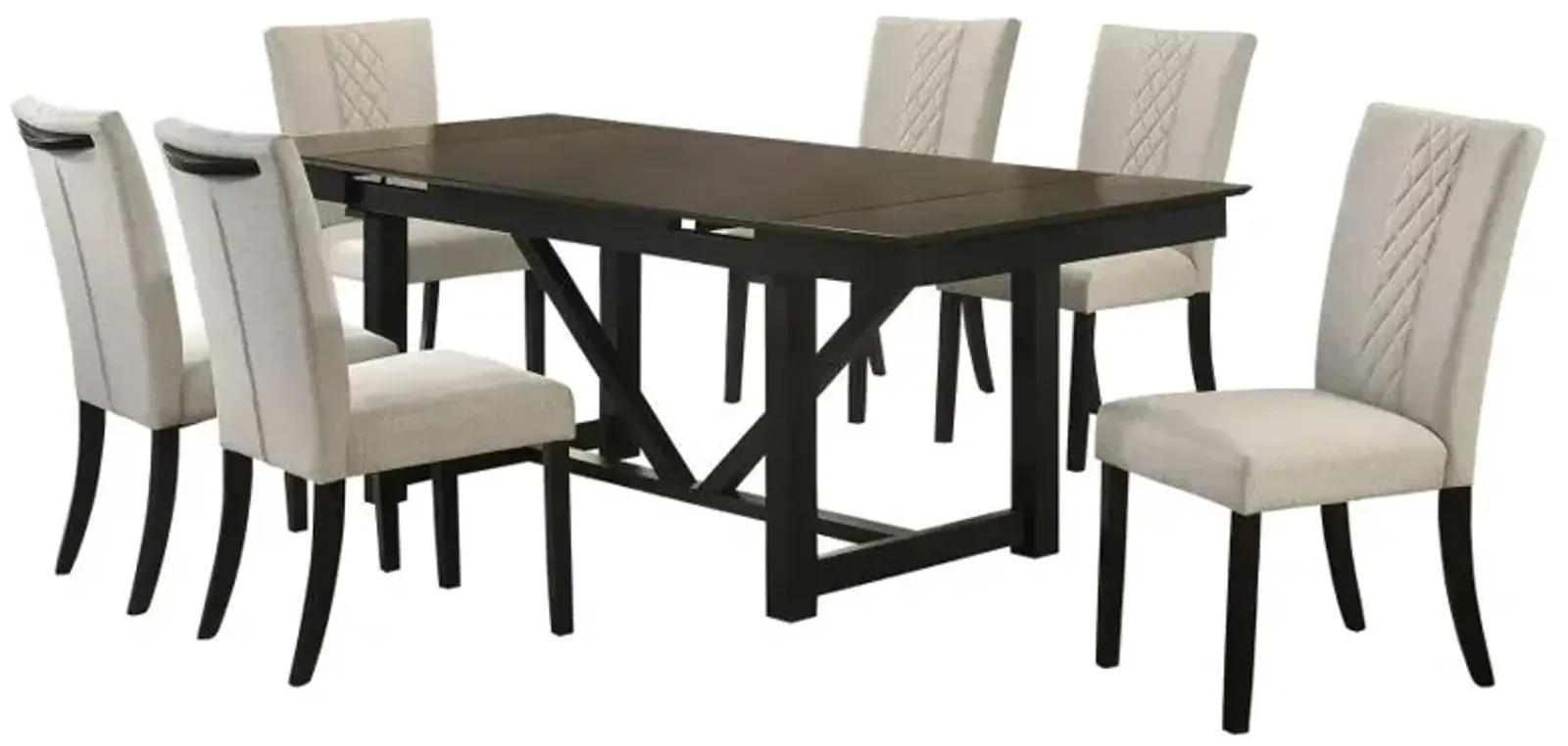 Malia 7-piece Rectangular Dining Table Set with Refractory Extension Leaf Beige and Black