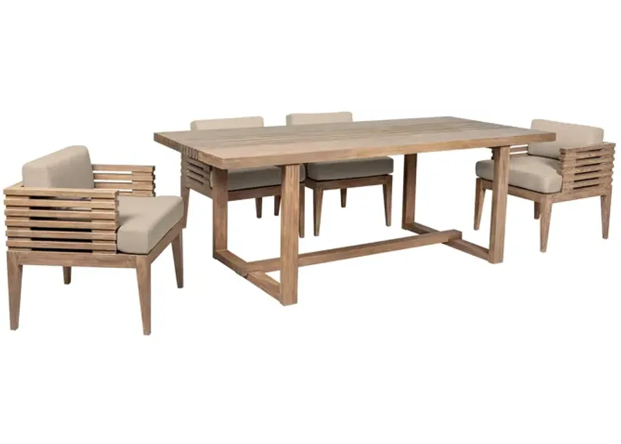 Vivid Outdoor Patio 5 Piece Dining Set in Light Eucalyptus Wood with Taupe Olefin Cushions