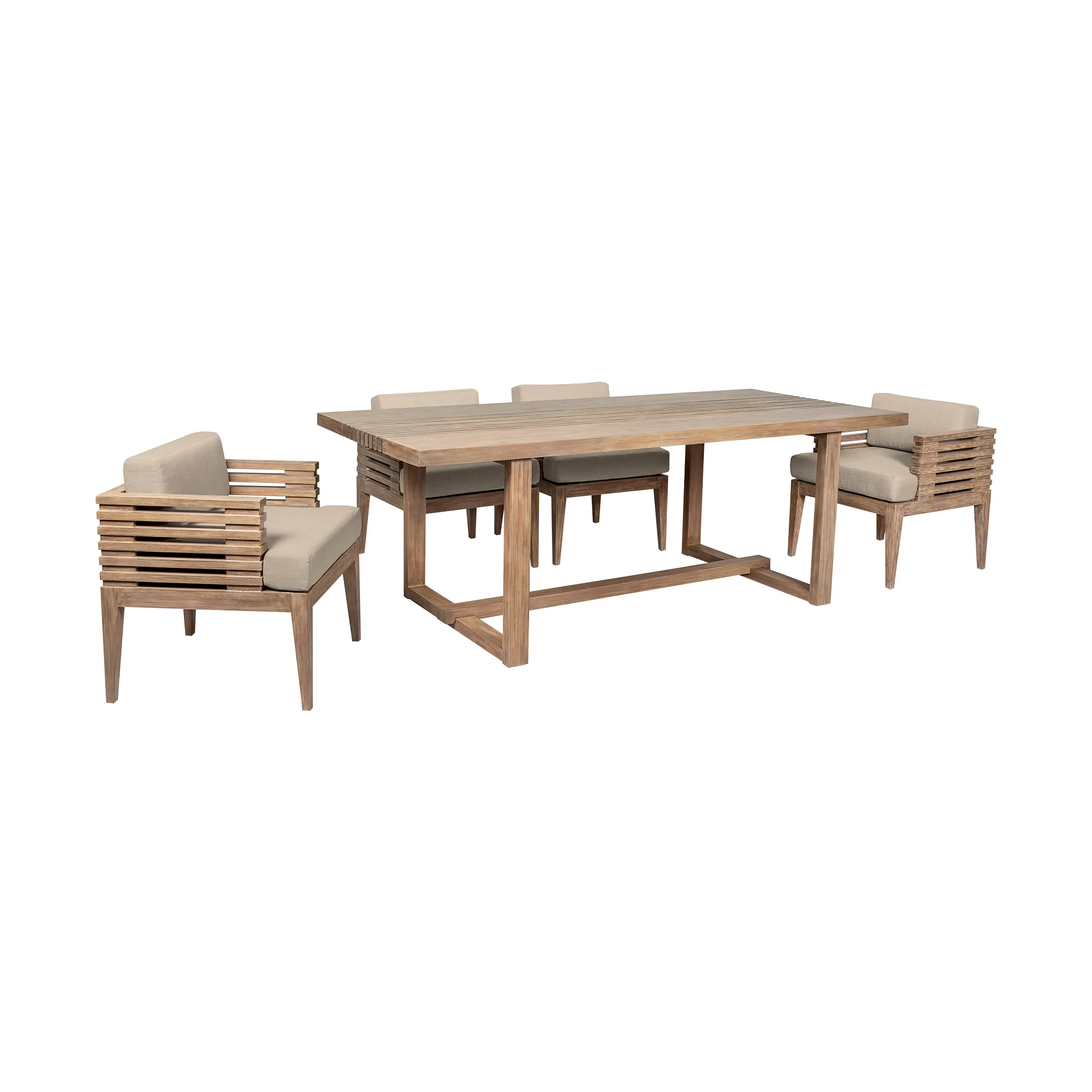 Vivid Outdoor Patio 5 Piece Dining Set in Light Eucalyptus Wood with Taupe Olefin Cushions