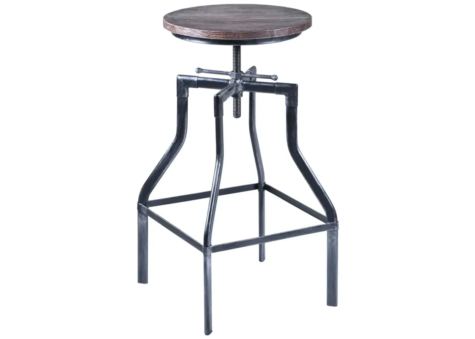 Concord Adjustable Barstool in Industrial Gray Finish with Pine Wood Seat