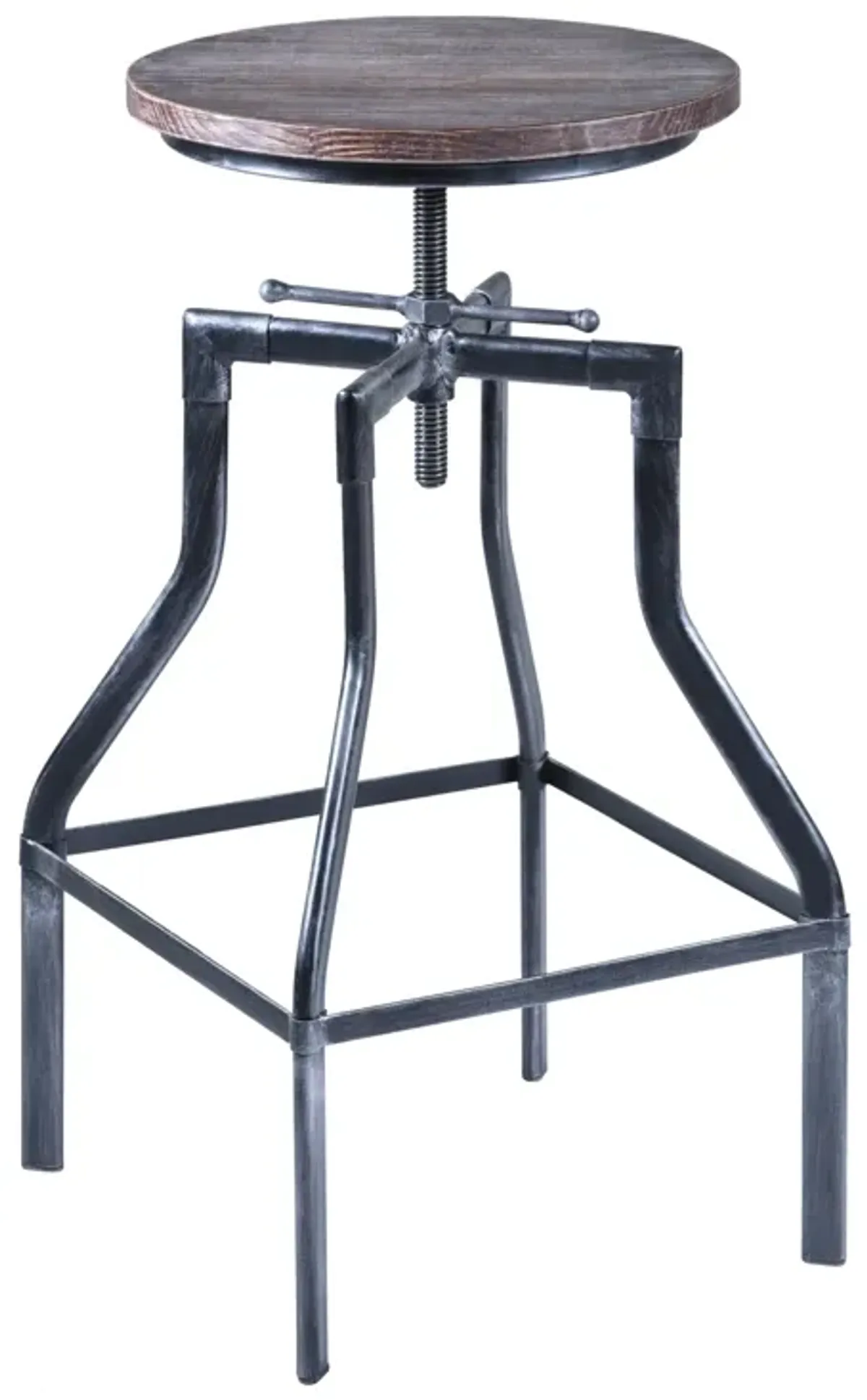 Concord Adjustable Barstool in Industrial Gray Finish with Pine Wood Seat