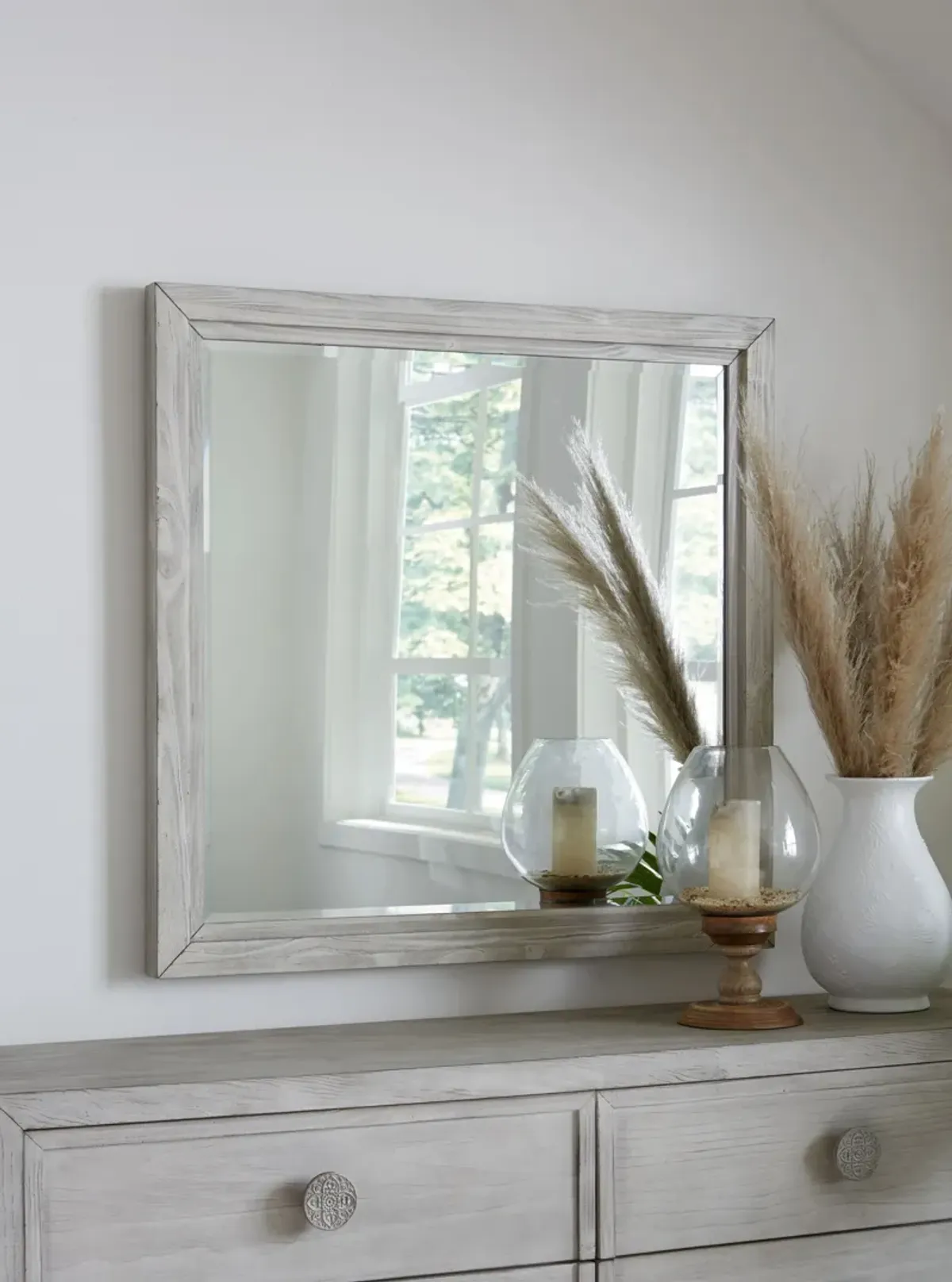 Boho Chic Plain Mirror in Washed White