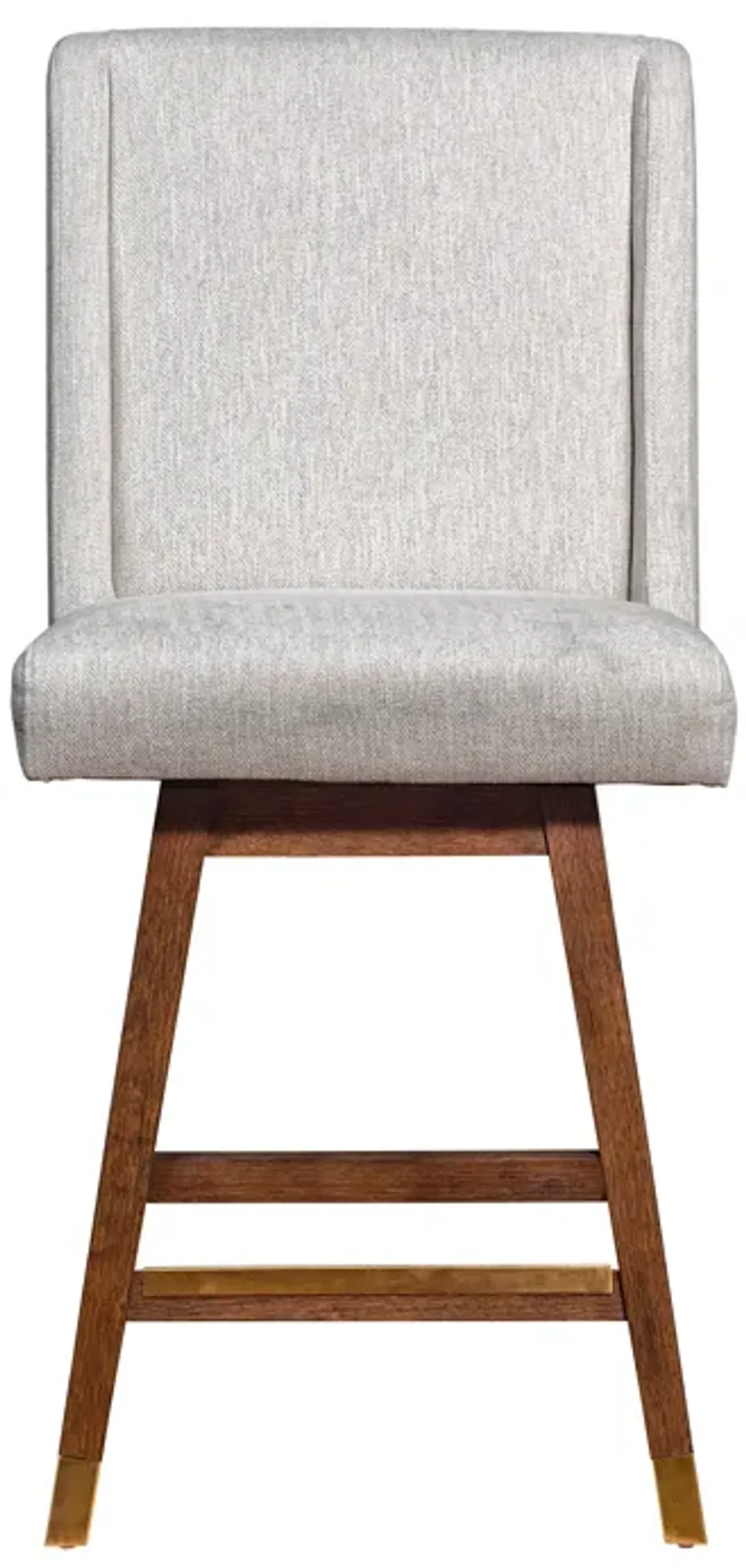 Stancoste Swivel Counter Stool in Brown Oak Wood Finish with Beige Fabric