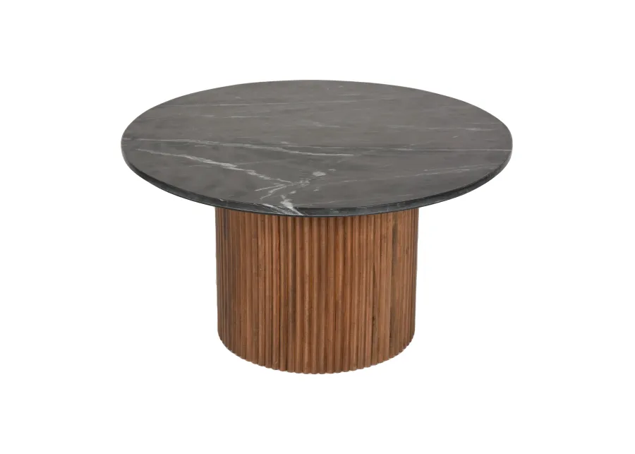 Wood/marble, 34"d Reeded Coffee Table, Brwn/blk Kd