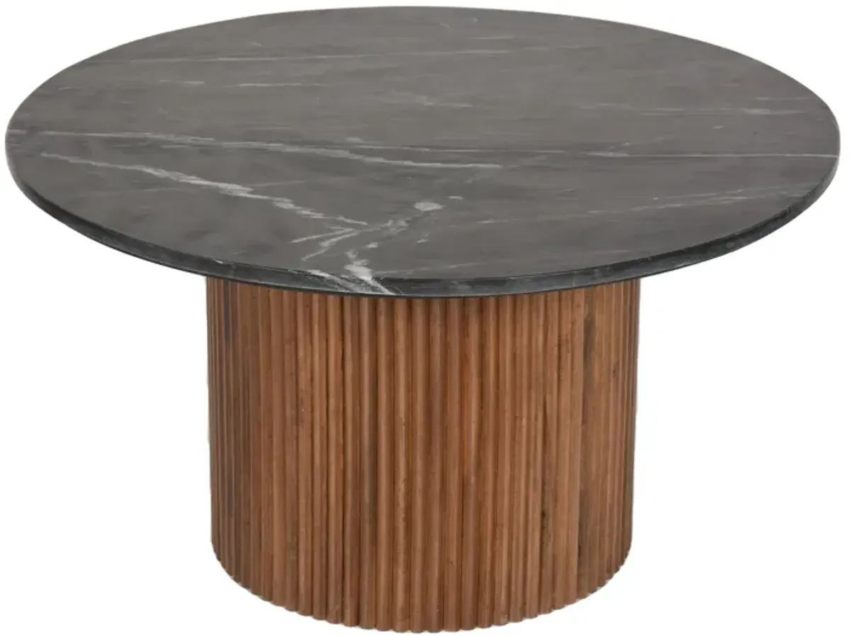 Wood/marble, 34"d Reeded Coffee Table, Brwn/blk Kd