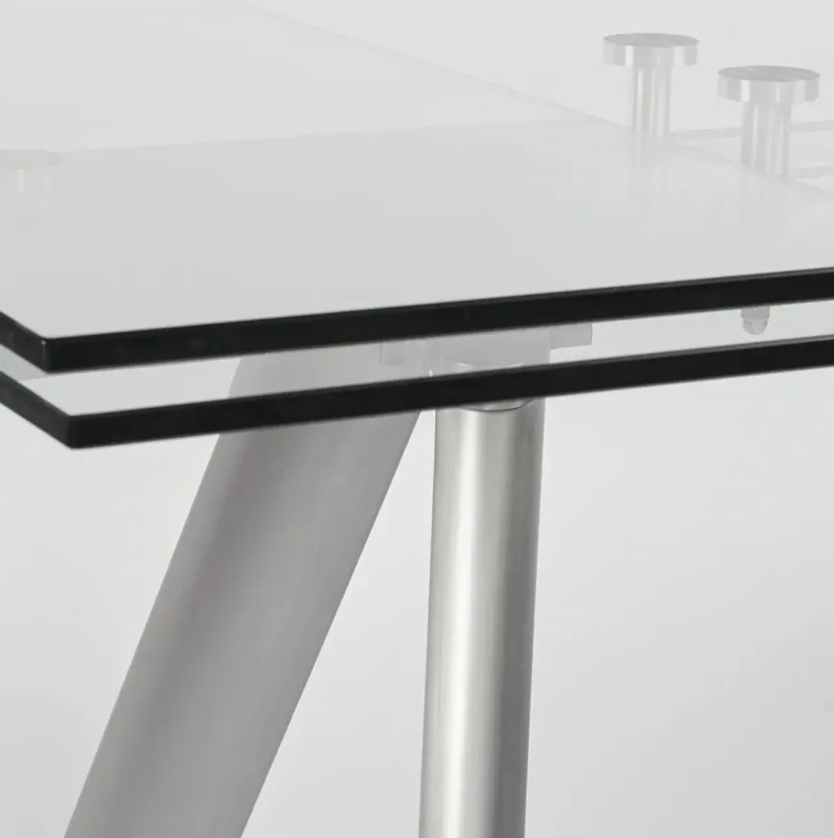 Delano 102" Rectangle Extension Table Top and Frame in Clear Glass and Brushed Stainless Steel