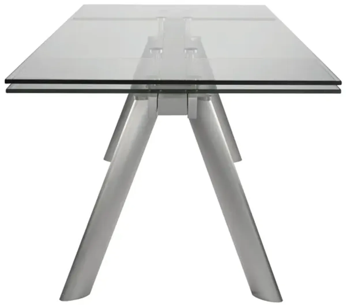 Delano 102" Rectangle Extension Table Top and Frame in Clear Glass and Brushed Stainless Steel