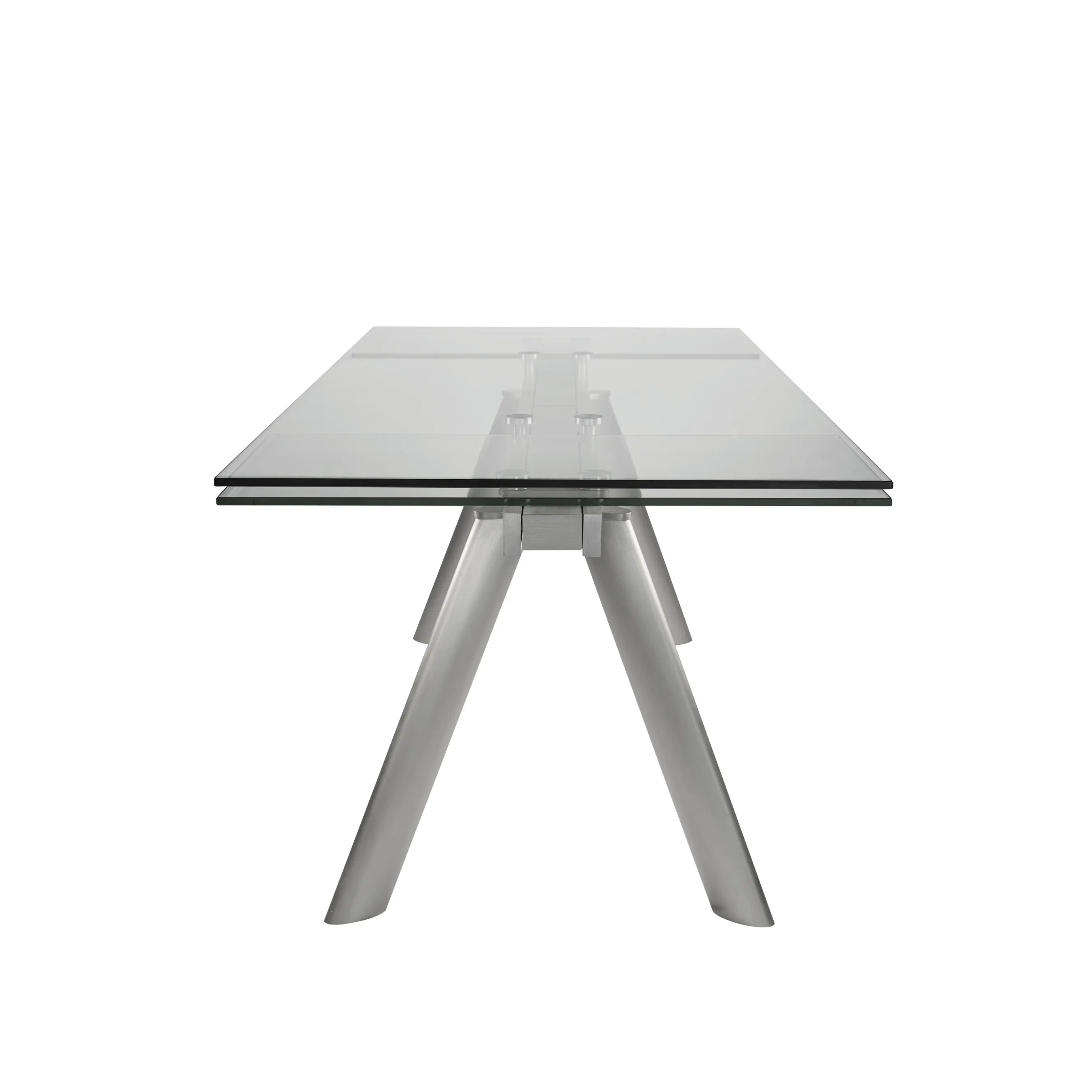 Delano 102" Rectangle Extension Table Top and Frame in Clear Glass and Brushed Stainless Steel