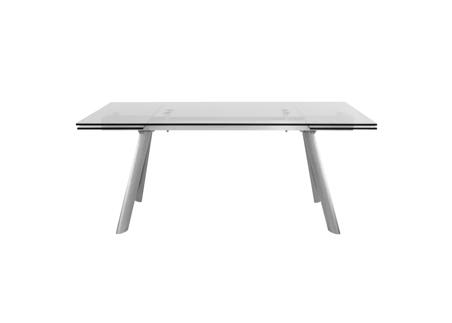 Delano 102" Rectangle Extension Table Top and Frame in Clear Glass and Brushed Stainless Steel