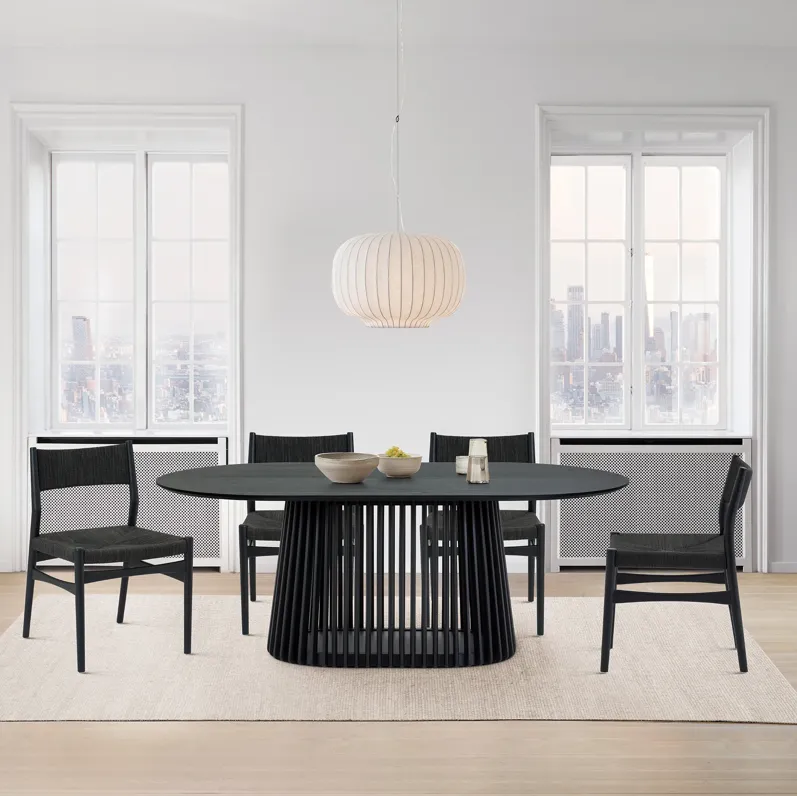 Pasadena Erie 5 Piece Oval Dining Set in Black Oak Finish with Black Paper Cord Chairs