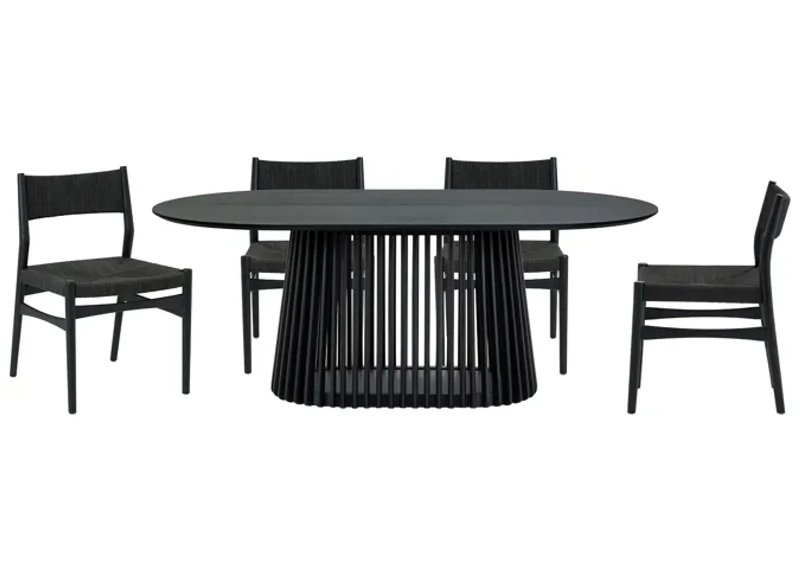 Pasadena Erie 5 Piece Oval Dining Set in Black Oak Finish with Black Paper Cord Chairs