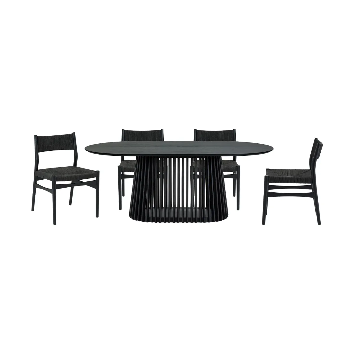 Pasadena Erie 5 Piece Oval Dining Set in Black Oak Finish with Black Paper Cord Chairs