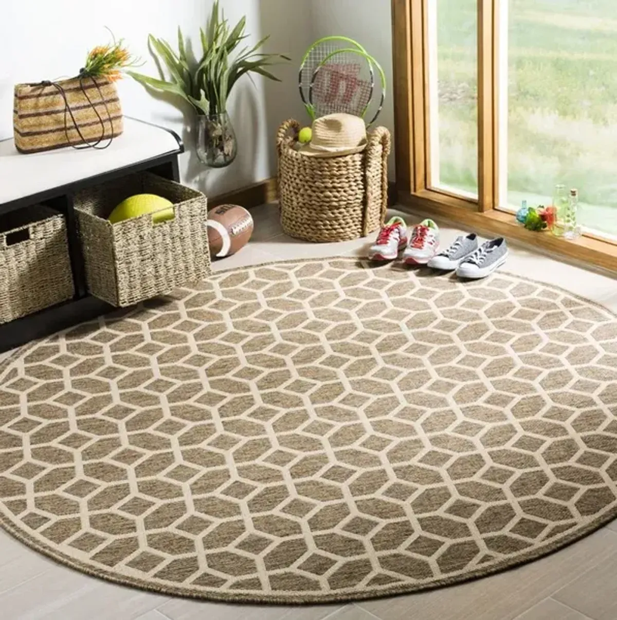 LINDEN 127 Collection LND127D-6R Beige / Cream 6'-7" X 6'-7" Round