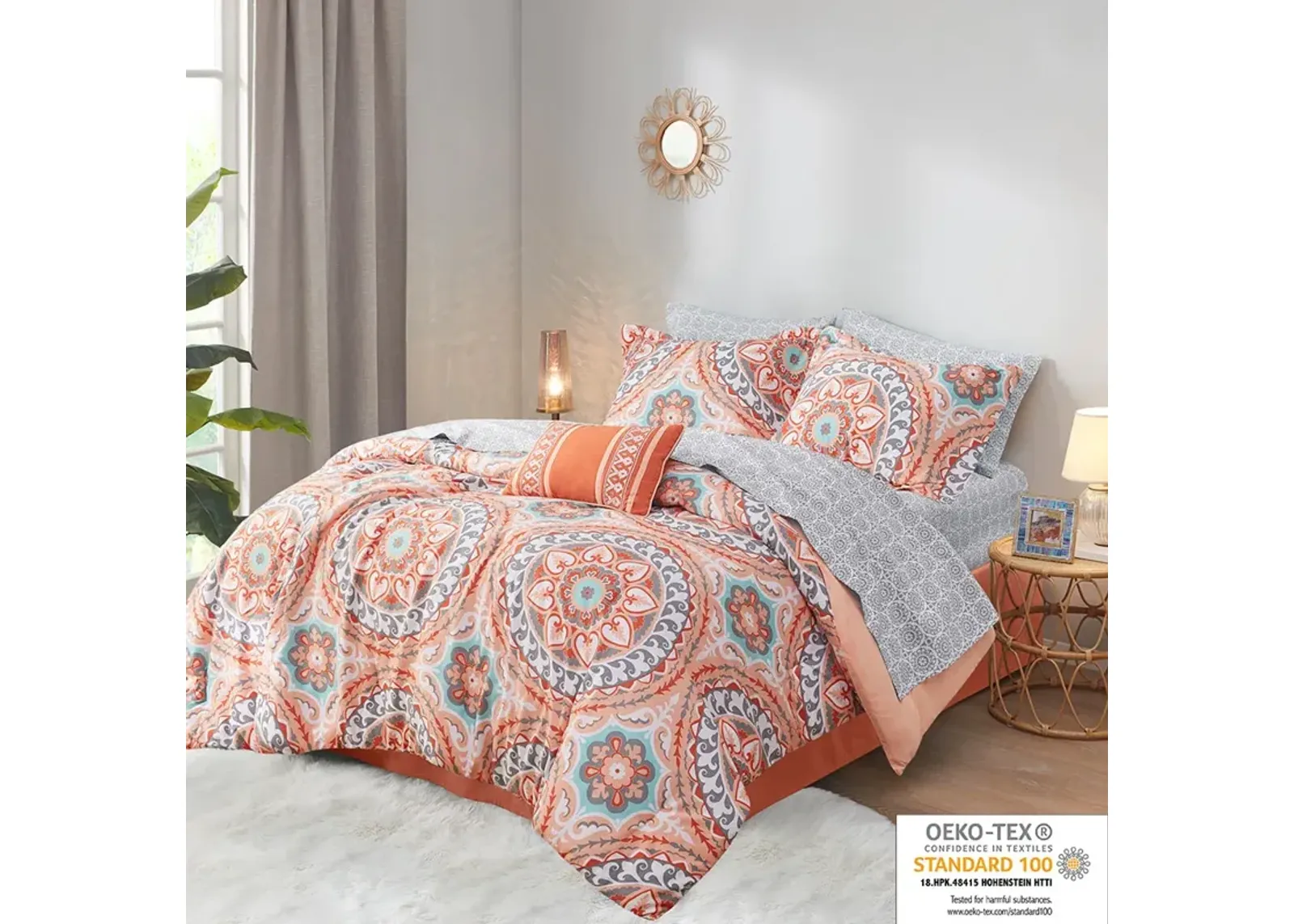 Madison Park Essentials Serenity Coral 9 Piece Comforter Set with Cotton Bed Sheets