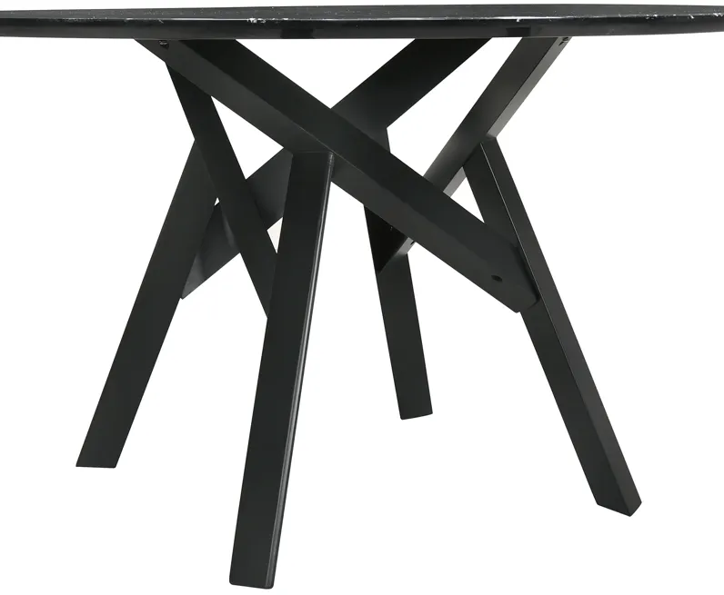 Venus 54" Round Mid-Century Modern Black Marble Dining Table with Black Wood Legs