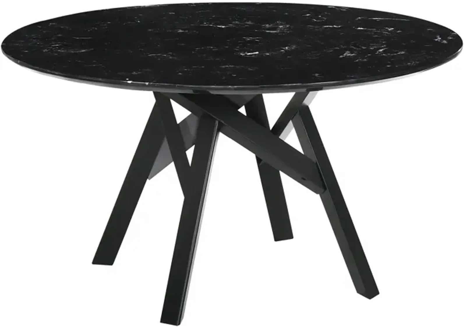 Venus 54" Round Mid-Century Modern Black Marble Dining Table with Black Wood Legs