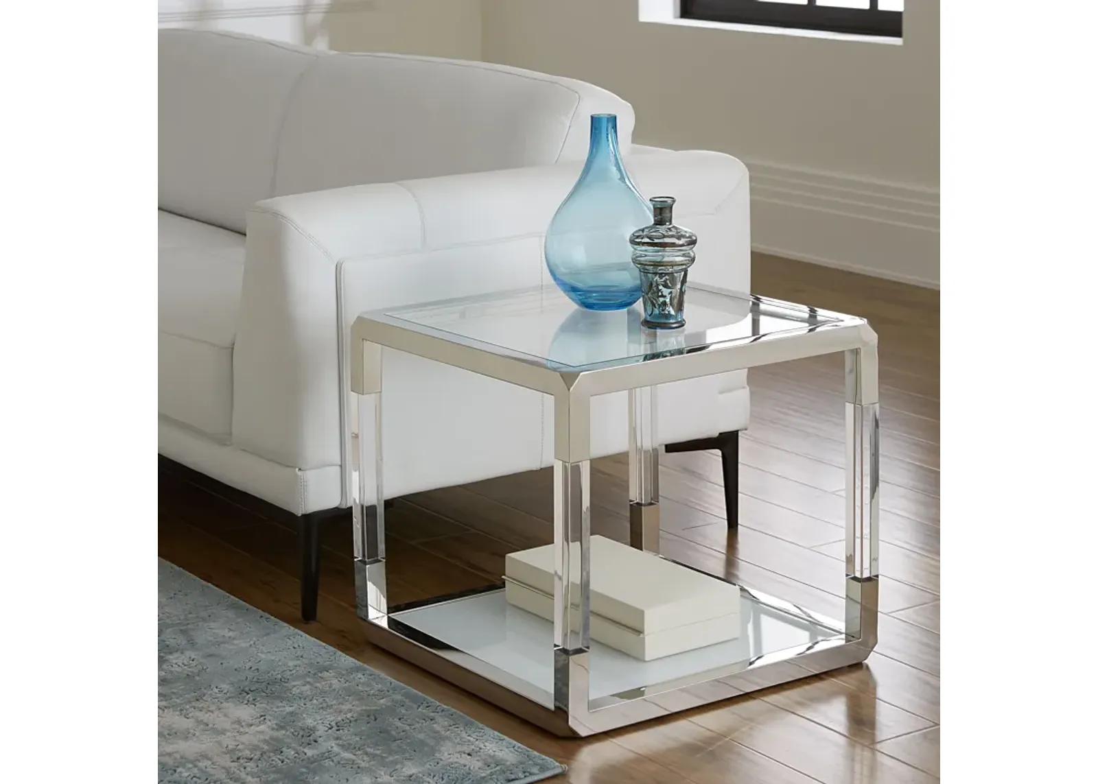 Jasper End Table in Acrylic/White Glass/PSS