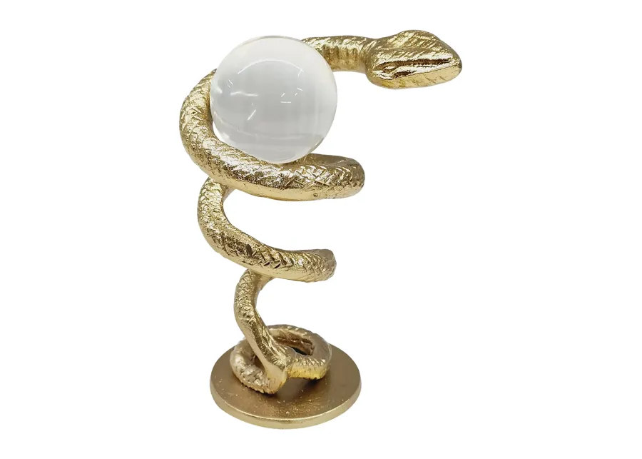 Metal, 7" Snake Coil W/ Acrylic Ball, Gold