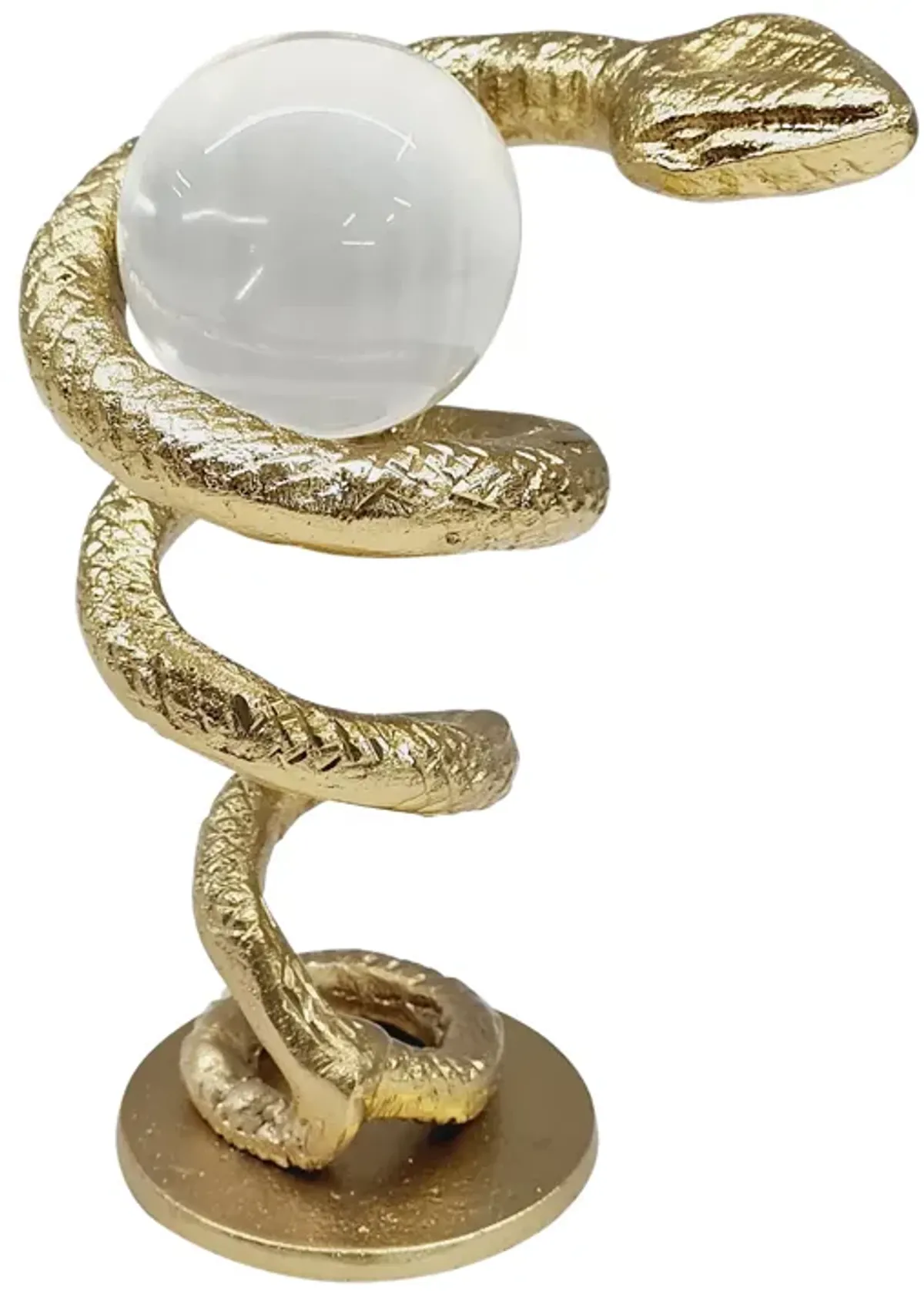 Metal, 7" Snake Coil W/ Acrylic Ball, Gold