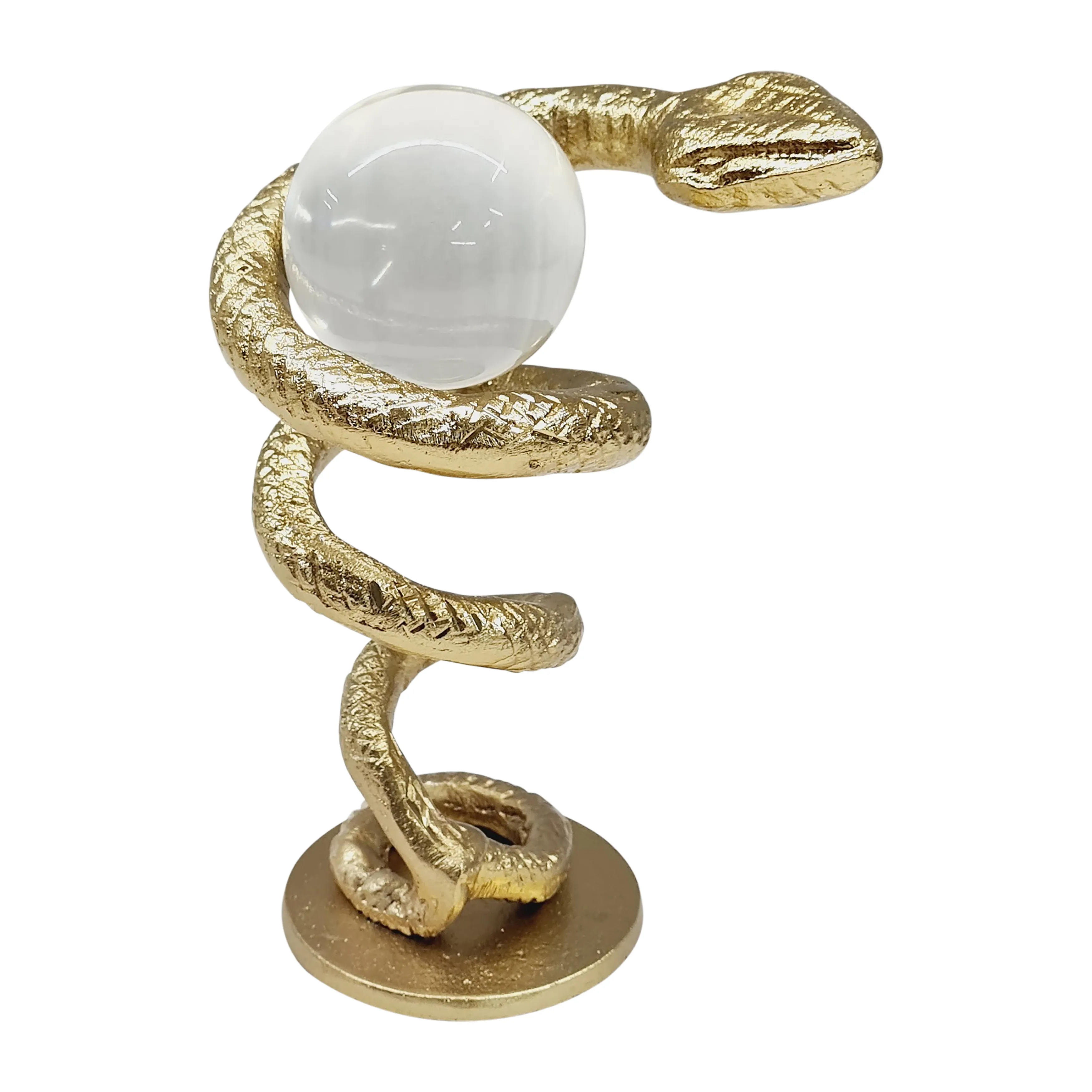 Metal, 7" Snake Coil W/ Acrylic Ball, Gold