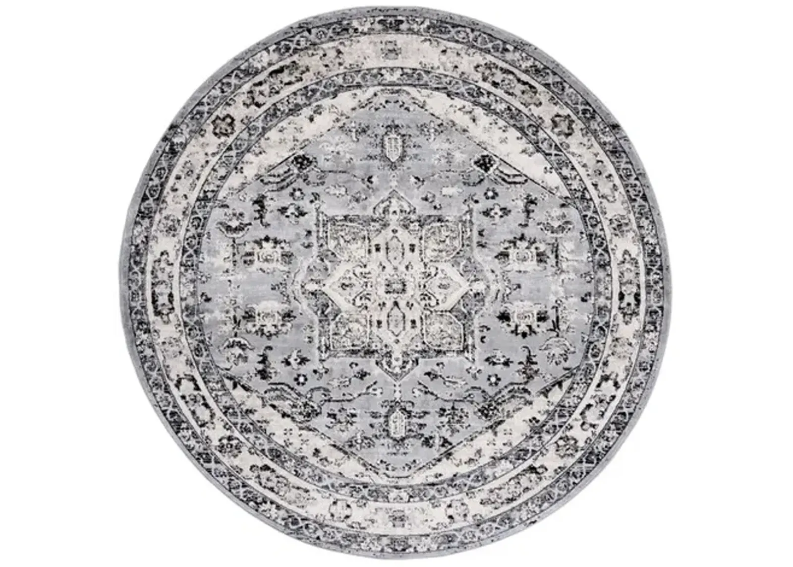 Brentwood 852 Grey / Black 6'-7" X 6'-7" Round Round Powerloomed Rug