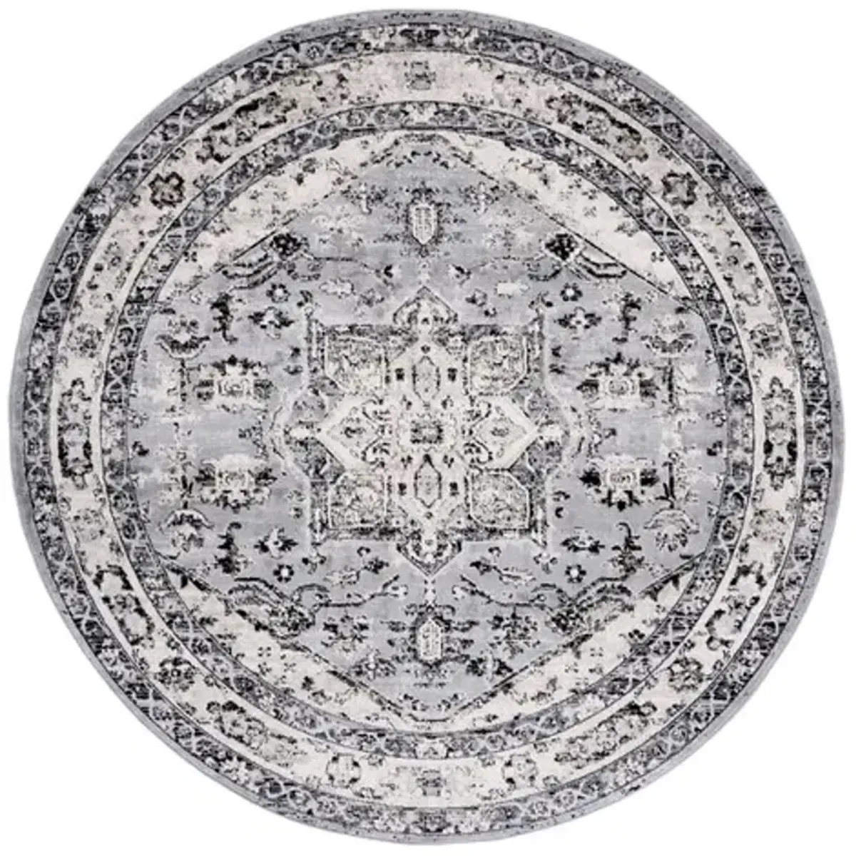 Brentwood 852 Grey / Black 6'-7" X 6'-7" Round Round Powerloomed Rug