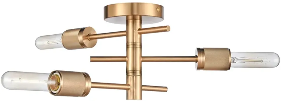 Module 15" Wide 3-Light Semi Flush Mount - Burnished Brass