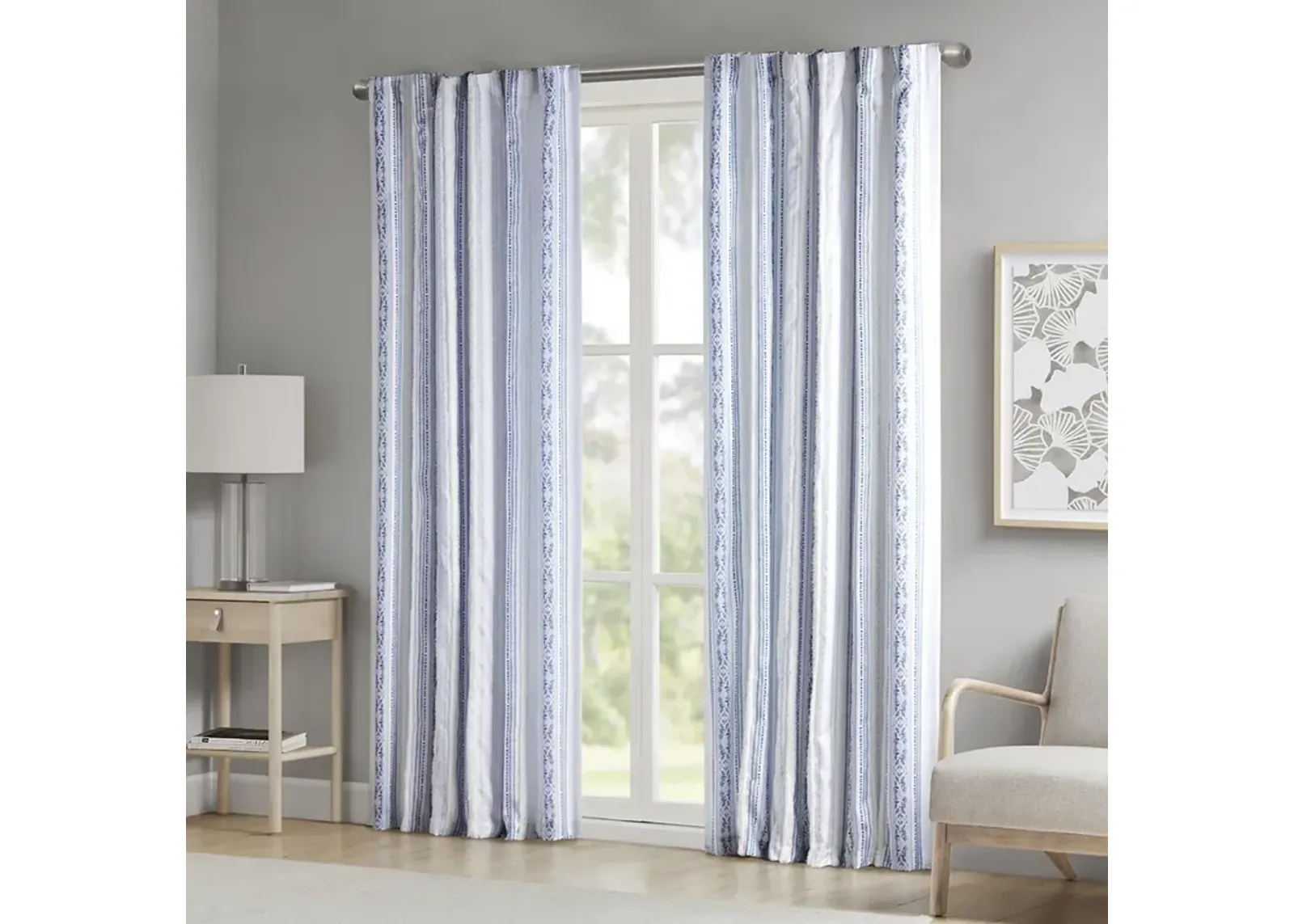 Poly Printed Curtain Panel with Tufted Stripe and Lining