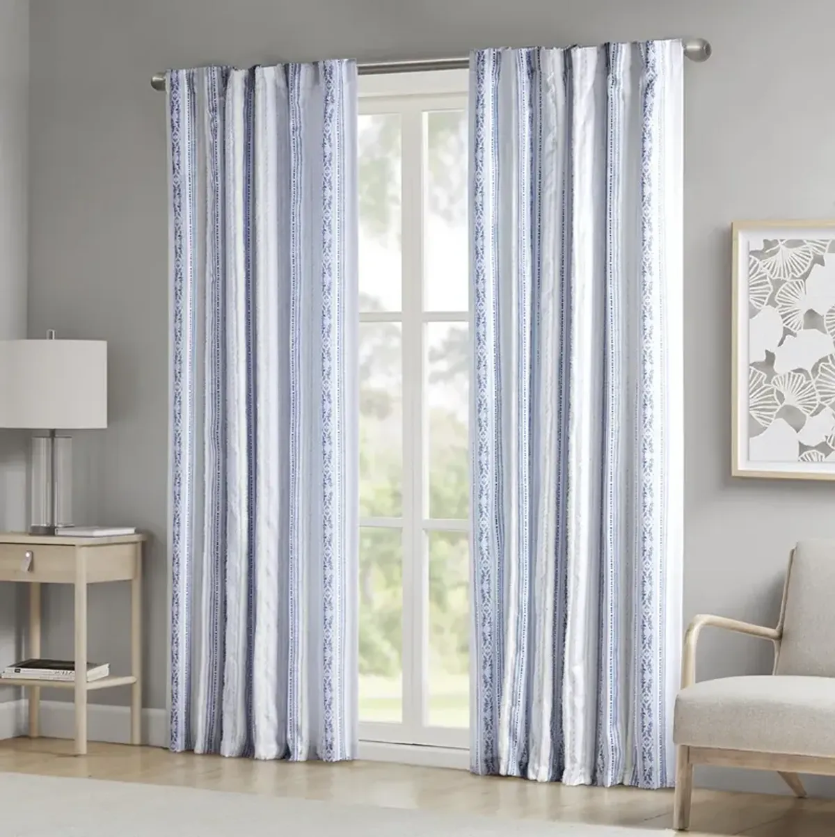 Poly Printed Curtain Panel with Tufted Stripe and Lining