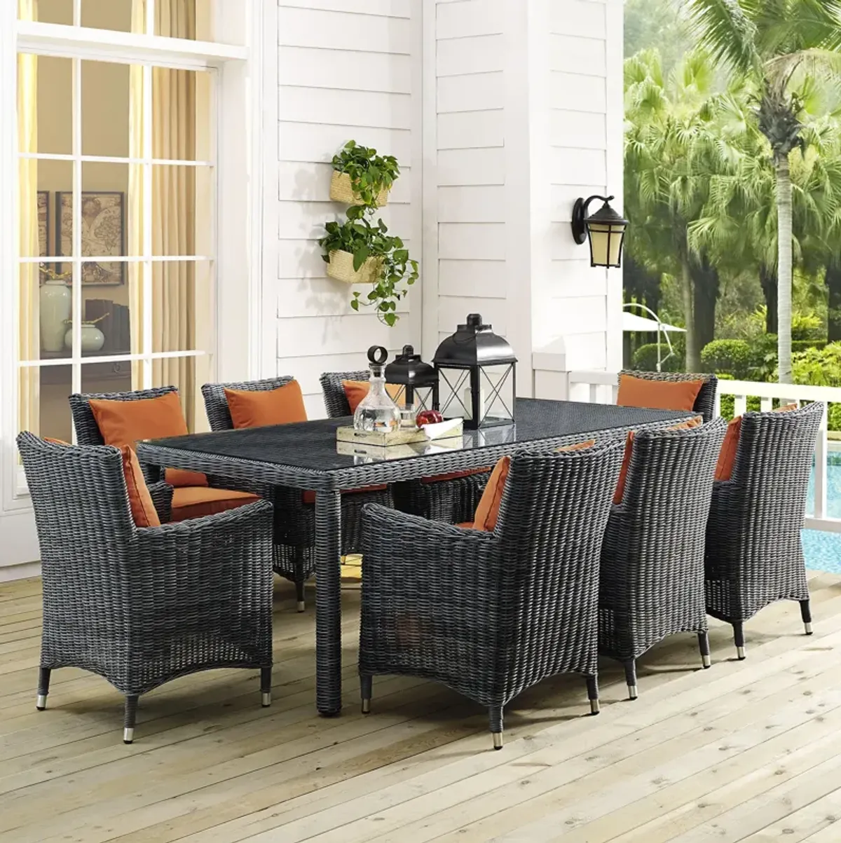 Summon 9 Piece Outdoor Patio Sunbrella® Dining Set