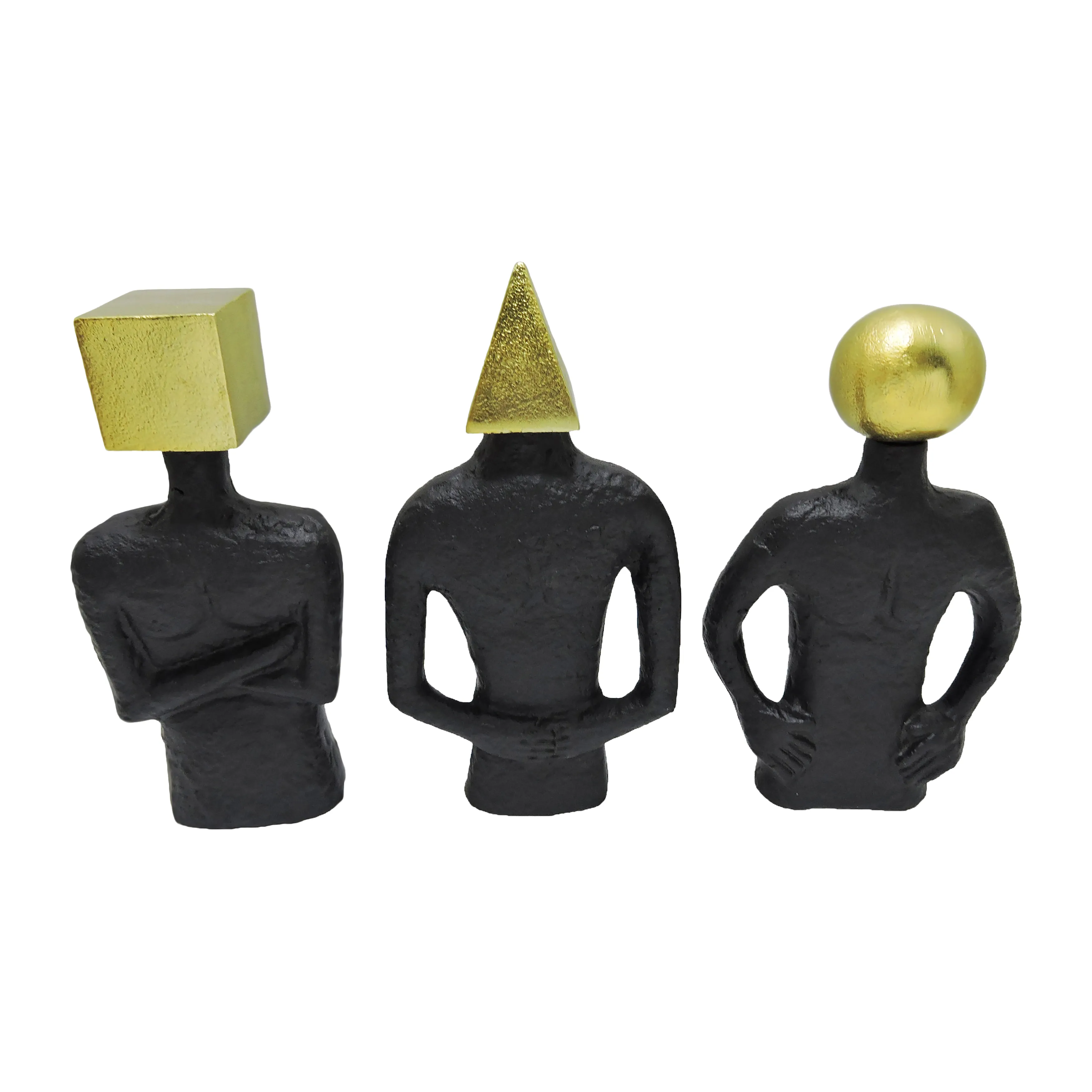 Metal, 11" Man With Square Head, Black/gold - Set of 3