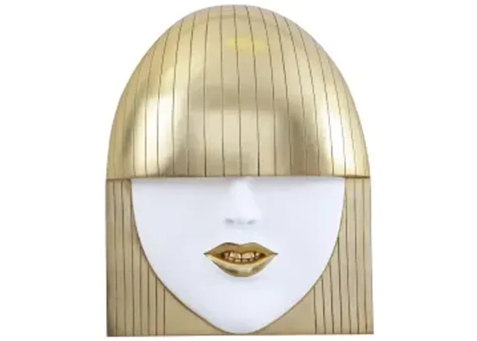 fashion faces wall art, large, smile, white and gold leaf