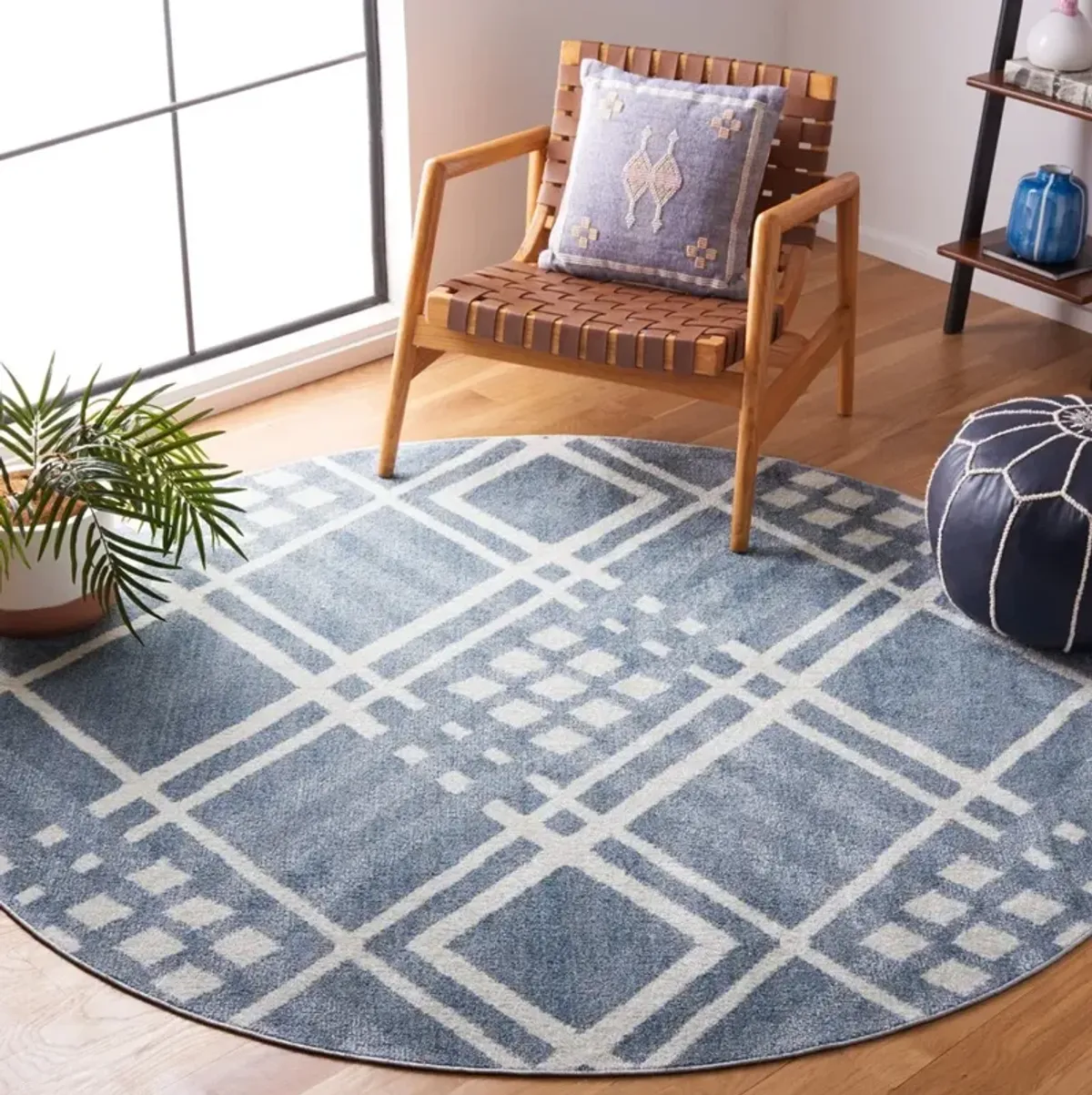 BLAIR WASHABLE 228 Blue 6'-7' X 6'-7' Round Round Rug