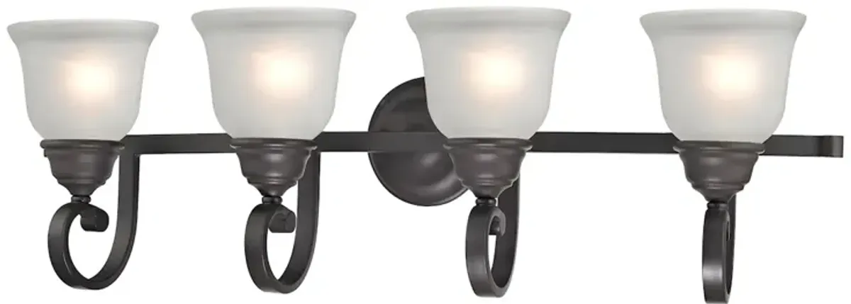 Hamilton 4-Light Vanity Light in Oil Rubbed Bronze with White Glass