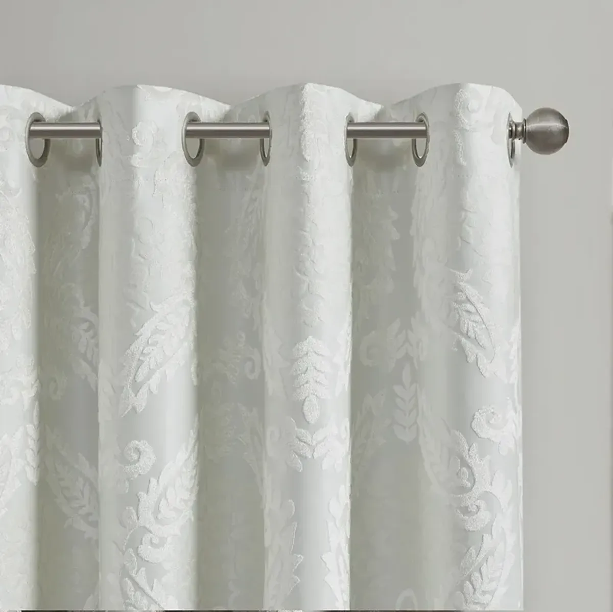 SunSmart Amelia White Knitted Jacquard Paisley Total Blackout Grommet Top Curtain Panel