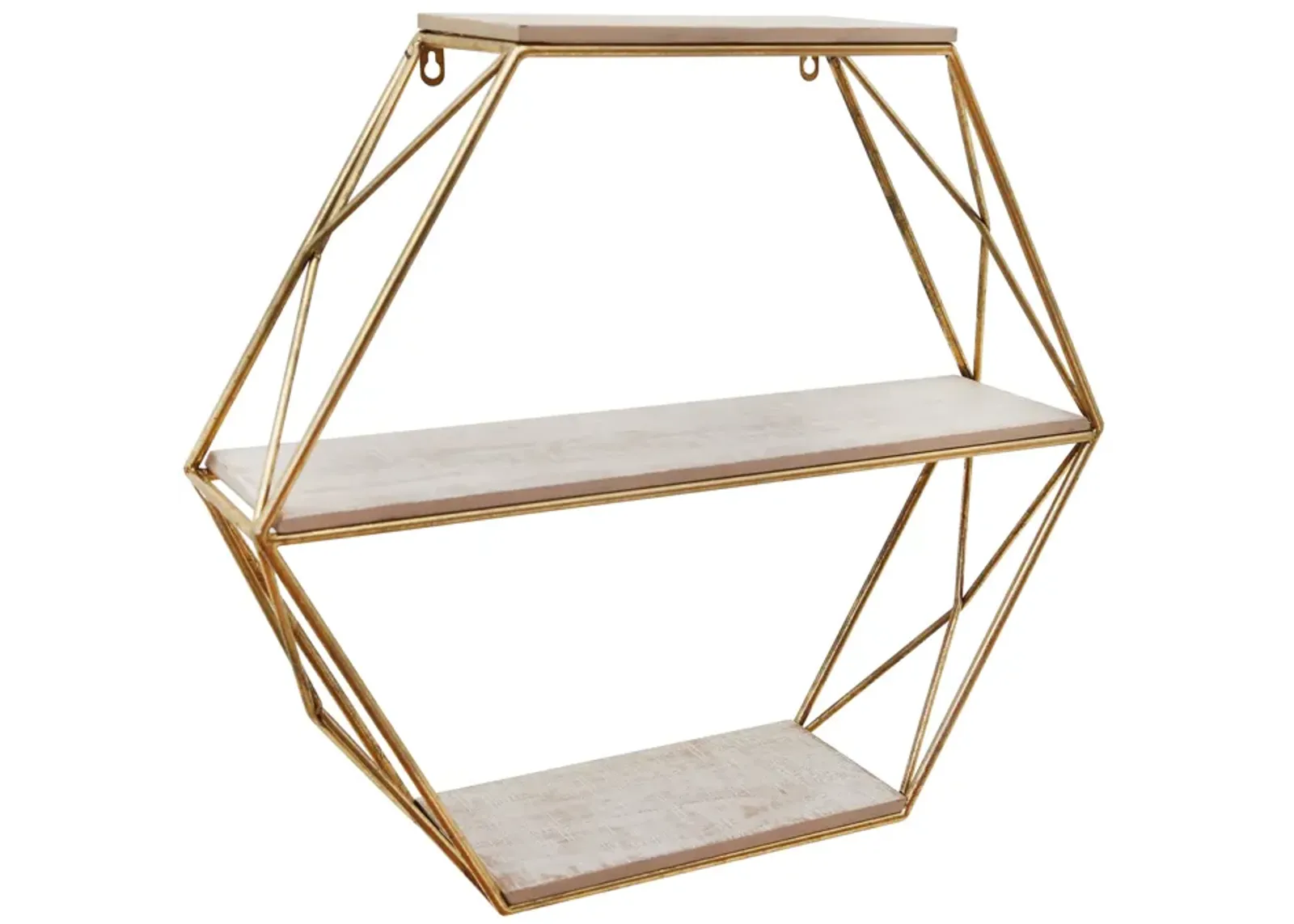 Metal and Wood 3-Tier Hexagon Wall Shelf