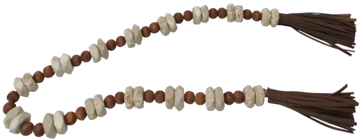 Wood, 26"l Travertine Beads Faux Leather, Multi