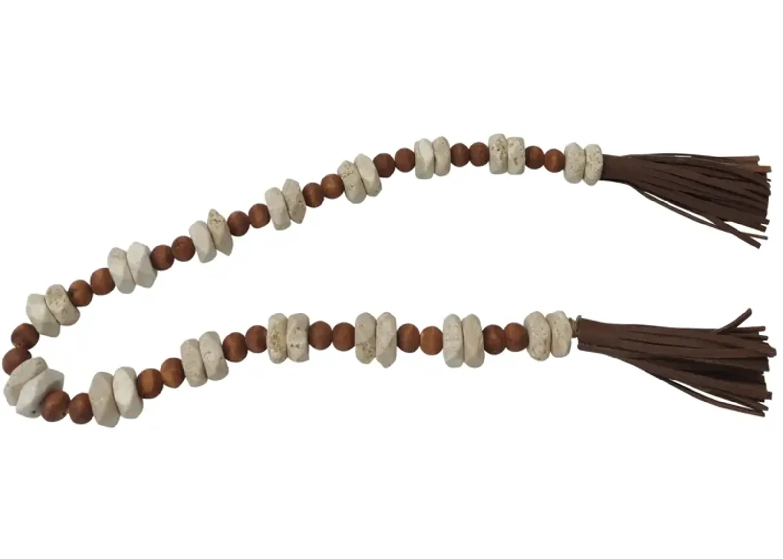 Wood, 26"l Travertine Beads Faux Leather, Multi