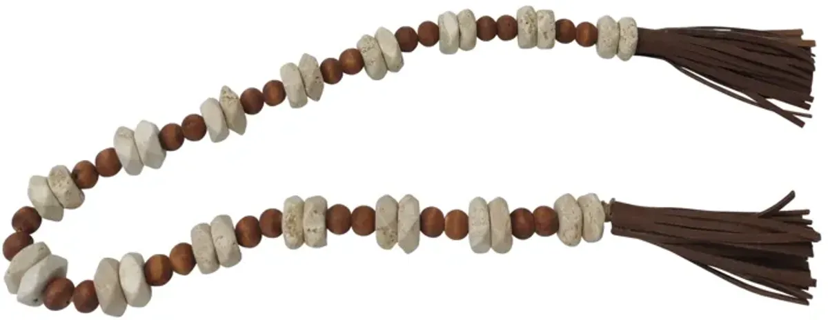 Wood, 26"l Travertine Beads Faux Leather, Multi